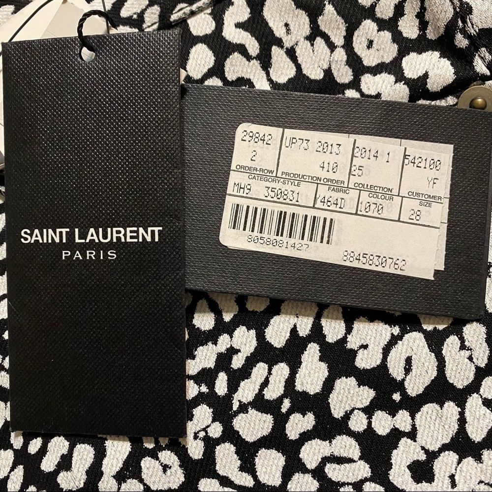 Saint Laurent Black And White “Baby Cat” Leopard Print Coated Jeans NWT - Picture 10 of 11